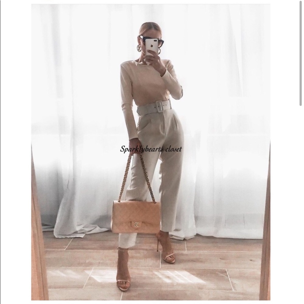 New Zara Belted Ecru Pants - Picture 3 of 11